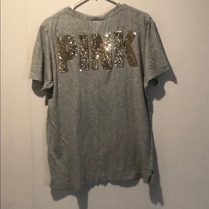 PINK Victoria’s Secret SEQUINS Grey shirt. Size L
